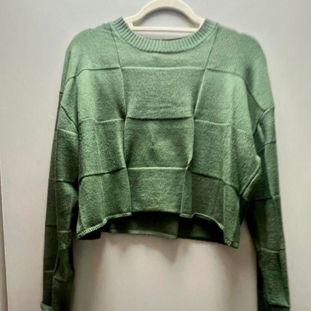 LA Hearts by PacSun Green Checkered Cropped‎ Sweater Size SX